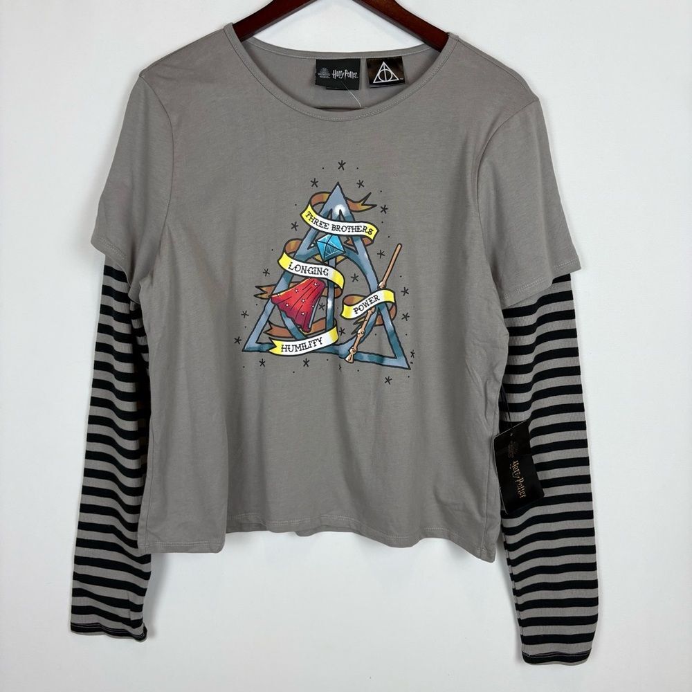 NWT Her Universe Harry Potter Deathly Hallows Long Sleeve Faux Double Layer Top